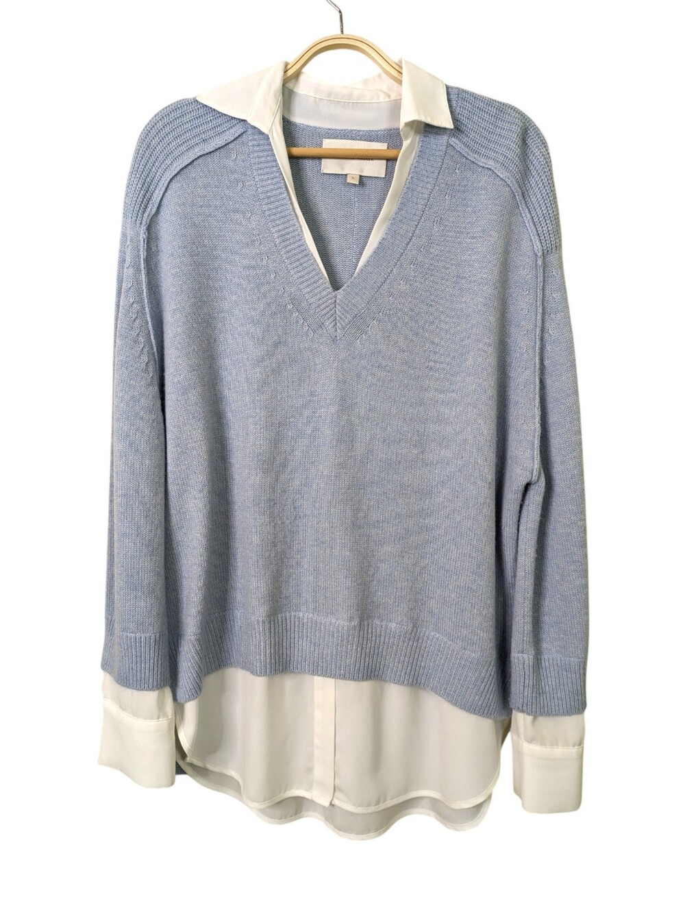 Brochu Walker The Looker Layered V Neck Sweater Large Skye Blue Wool Cashmere